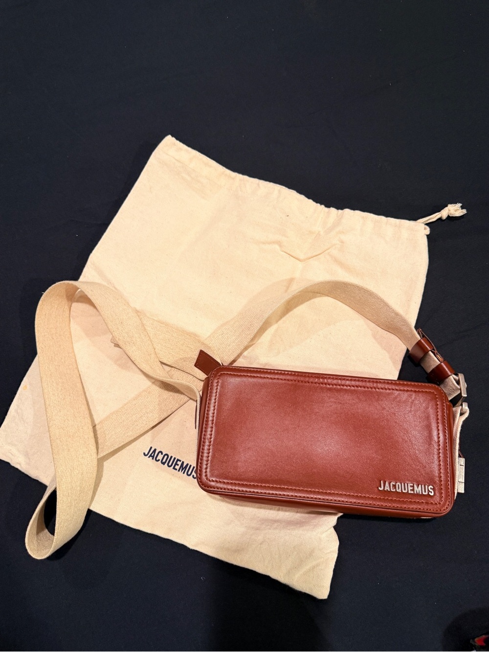 Jacquemus Brown Leather Bag with Cream Strap